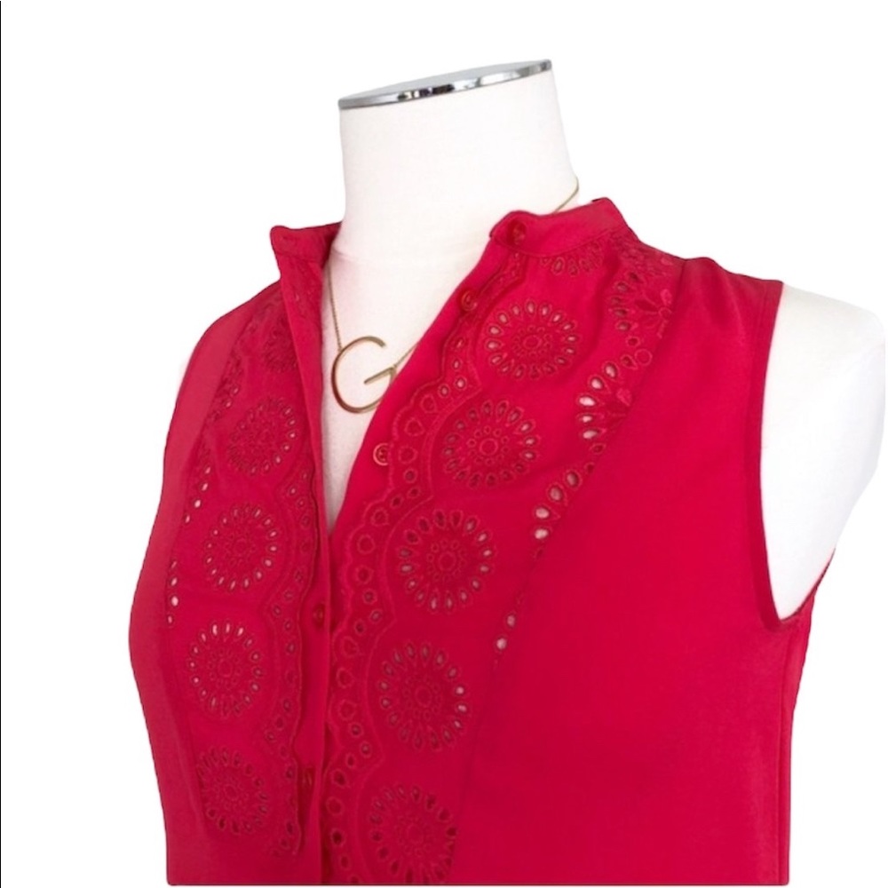 ANTHROPOLOGIE Red Pink Eyelet Sleeveless Top Blouse Maeve Marguerite Red Size 0